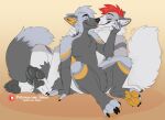  anthro canid canine conditional_dnp couple_(disambiguation) duo eyes_closed fox hyaenid jalmu kissing mammal pawpads paws simple_background striped_hyena tongue 
