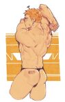  1boy ass back bara bikini_briefs cropped_legs from_behind hellme_grg highres male_focus male_underwear muscular muscular_male orange_hair original screw_in_head short_hair sideburns solo stitches stretch thick_thighs thighs topless_male underwear underwear_only unfinished 