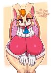  anthro big_breasts blush breasts clothing female gloves handwear hi_res huge_breasts lagomorph leporid lips looking_at_viewer mammal matospectoru mature_female rabbit sega solo sonic_the_hedgehog_(series) thick_thighs vanilla_the_rabbit wide_hips 