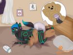  2018 4:3 anthro baby_bottle biped canid canine canis crinkleclop cypher_(diaperedglowwolf) detailed_background diaper digital_drawing_(artwork) digital_media_(artwork) fur hair lying male mammal patreon plushie sex_toy solo vibrator wolf 
