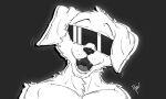  absurd_res anthro beastars bird_dog black_and_white canid canine canis domestic_dog eyewear furrytober golden_retriever hi_res hunting_dog icon jack_(beastars) kuma_richards male mammal monochrome muscular retriever smile solo sunglasses 