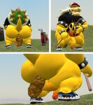 3d_(artwork) absurd_res anthro anus backsack balls big_butt bottomless bowser butt butt_focus buttlove chubby_male clothed clothing costume digital_media_(artwork) dragon feces footwear genitals golf golf_bag golf_club hi_res huge_butt huge_thighs koopa looking_away male mario_bros nintendo overweight penis pooping pooping_on_floor rear_shot rear_view relieved reptile scalie scat shoes slightly_chubby solo solo_focus solo_in_panel tecbuttlovefa thick_thighs turtle video_games wide_hips 
