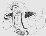  2022 abs animatronic anthro artist_name black_and_white blush bracelet canid canine claws clothing ear_piercing eyeshadow fingerless_gloves fingers five_nights_at_freddy&#039;s five_nights_at_freddy&#039;s:_security_breach fox glamrock_foxy_(fnaf) gloves hair handwear hi_res hook jewelry kato200_0 long_hair long_tail machine makeup male mammal monochrome muscular muscular_anthro muscular_male pecs piercing robot scottgames sharp_teeth shoulder_pads signature simple_background sketch smile solo spiked_bracelet spikes tail_motion tailwag teeth topwear vest video_games 