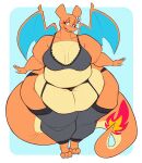  2022 absurd_res aimbot-jones anthro belly belly_overhang big_belly big_breasts blush bra breasts charizard clothing curvy_figure deep_navel eyelashes female fire flaming_tail flower half-closed_eyes hi_res lingerie looking_at_viewer narrowed_eyes navel nintendo non-mammal_breasts obese obese_anthro obese_female orange_body orange_scales overweight overweight_anthro overweight_female plant pok&eacute;mon pok&eacute;mon_(species) scales scalie simple_background solo thick_thighs underwear valentina_(aimbot-jones) video_games voluptuous wide_hips wings 