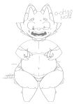  anthro belly big_belly blush bodily_fluids claws clothed clothing digital_media_(artwork) embarrassed fur hi_res male monochrome phant0mhat shaking simple_background sketch solo sweat text tight_clothing trembling underwear 