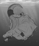  absurd_res after_vore belly big_belly black_and_white crocodilian duo feral grayffo hi_res male monochrome reptile scalie swimming tail_wraps thatgryphonguy underwater vore water wraps 