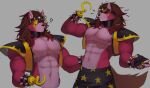  2022 abs accessory animatronic anthro areola artist_name biceps bracelet canid canine clothing digital_media_(artwork) ear_piercing ear_ring eye_patch eyeshadow eyewear fingers five_nights_at_freddy&#039;s five_nights_at_freddy&#039;s:_security_breach fox fur glamrock_foxy_(fnaf) gloves grey_background hair handwear headband hi_res hook jewelry kato200_0 long_hair long_tail machine makeup male mammal multicolored_body multicolored_fur muscular muscular_anthro muscular_male navel nipples orange_eyes pecs piercing question_mark red_body red_fur red_hair robot scottgames shoulder_pads signature simple_background smile solo spiked_bracelet spikes standing teeth topwear two_tone_body two_tone_fur vest video_games 