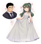  1boy 1girl blush bridal_veil bride couple dress green_eyes green_hair groom heart highres husband_and_wife igarashi_futaba_(shiromanta) long_hair pan_ccp ponytail senpai_ga_uzai_kouhai_no_hanashi short_hair sidelocks takeda_harumi_(shiromanta) tuxedo veil wedding wedding_dress white_dress 