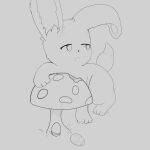  absurd_res ambiguous_gender big_ears chio easter eating egg feral fungus grass grey_background hi_res holidays lagomorph leporid mammal monochrome mushroom plant rabbit simple_background sketch smile solo 