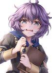  1girl bernadetta_von_varley blush book embarrassed fire_emblem fire_emblem:_three_houses garreg_mach_monastery_uniform grey_eyes holding holding_book long_sleeves looking_at_viewer messy_hair purple_hair short_hair simple_background solo sweatdrop ten_(tenchan_man) upper_body wavy_mouth white_background 