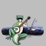  1:1 2017 3_toes ambiguous_gender banjo_(instrument) dated feet green_body grey_background lizzard musical_instrument open_mouth pink_tongue playing_banjo plucked_string_instrument signature simple_background simple_eyes solo string_instrument toes tongue tongue_out yookie 