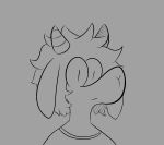  2022 2_horns anthro bottomless bovid caprine clothed clothing digital_media_(artwork) fur goat hair headshot_portrait horn line_art male mammal messy_hair portrait rejines shirt shirt_only simple_background solo toony topwear topwear_only 