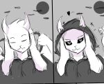  anthro asriel_dreemurr_(god_form) blackpatapon bovid caprine clothed clothing goat horn long_ears male male/male mammal monochrome monster simple_background simple_drawing solo undertale undertale_(series) video_games 