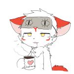  &lt;3 anthro beverage blindfold bodily_fluids canid canine changed_(video_game) chano chest_tuft coffee coffee_cup coffee_mug container cup drooling english_text fox fur holding_mug holding_object male mammal mug multicolored_body multicolored_fur open_mouth pink_inner_ear red_body red_ears red_fur red_tail saliva shizi_(changed) simple_background solo text tired tired_eyes tuft white_background white_body white_fur yellow_eyes 