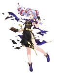  1girl amagai_tarou ankle_boots bangs bare_shoulders belt black_dress black_gloves boots bracelet dress fire_emblem fire_emblem:_genealogy_of_the_holy_war fire_emblem_heroes full_body gloves gold_trim highres jewelry long_hair non-web_source official_art purple_eyes short_dress sleeveless sleeveless_dress solo tine_(fire_emblem) transparent_background twintails 