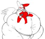  2022 ambiguous_gender anthro belly big_belly biped claws digital_media_(artwork) fur hyper hyper_belly mammal markings navel nintendo overweight overweight_ambiguous overweight_anthro paytonpaytonpay pok&eacute;mon pok&eacute;mon_(species) simple_background solo thick_thighs video_games white_background white_body white_fur zangoose 