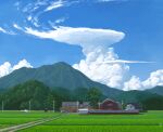  blue_sky building car cloud cumulonimbus_cloud ground_vehicle house motor_vehicle mountain no_humans original outdoors pickup_truck rice_paddy rural scenery signature sky summer tateyuki tree truck utility_pole watermark 