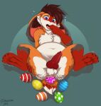  absurd_res anthro anus balls belly bodily_fluids breath canid canine drooling egg egg_bulge enjoying feroxdoon fox genital_fluids genitals hi_res holidays knot lagomorph leporid male mammal muzz oviposition panting penis precum pregnant presenting rabbit red_fox round_body saliva shaking solo sweat transformation trembling 