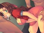  1girl aerith_gainsborough blush breasts censored clothed_sex cum cum_in_mouth fellatio final_fantasy final_fantasy_vii gangbang group_sex long_hair oral sex yoko_juusuke yoko_jyusuke 