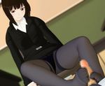  animated animated_gif black_hair blush censored classroom feet foot footjob gif lowres pantyhose penis school_desk short_hair smile source_request teacher 