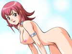  arched_back bent_over breasts brown_eyes collar dragon_drive large_breasts nipples nude red_hair sayaka_towa short_hair smile solo 