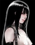  1girl bare_shoulders beauty_mark belt black_background black_eyes black_hair choker erect_nipples female final_fantasy final_fantasy_vii long_hair lowres mole shirt simple_background solo suspenders tank_top tanktop tifa_lockhart wet wet_clothes wet_shirt zet 