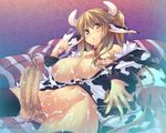  &gt;: :&lt; big_breasts blonde_hair bovine breasts brown_hair cattle collar costume cow_ears cow_print cum futanari hair herm horn horns intersex lactating lactation large_breasts long_hair looking_at_viewer mammal milk nipples penis red_eyes shimakaze solo source_request unknown_artist 