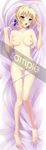  1girl ahoge artoria_pendragon_(all) barefoot blonde_hair blush breasts dakimakura fate/stay_night fate_(series) full_body green_eyes hair_ribbon highres lying medium_breasts navel nipples nude on_back open_mouth panties panty_pull pussy ribbon saber sample side-tie_panties solo tears uncensored underwear 