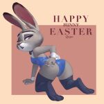  2022 anthro butt clothed clothing disney english_text female fur hi_res judy_hopps lagomorph leporid looking_back mammal qupostuv35 rabbit simple_background solo text zootopia 