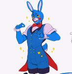  2022 animatronic anthro artist_name blue_body blue_fur bow_tie buckteeth clothing digital_media_(artwork) eyelashes eyeshadow fingers five_nights_at_freddy&#039;s five_nights_at_freddy&#039;s_2 fur green_eyes hi_res kato200_0 lagomorph leporid long_ears machine makeup male mammal multicolored_body multicolored_fur rabbit robot scottgames short_tail signature simple_background smile solo standing star_eyes suit teeth tongue toy_bonnie_(fnaf) two_tone_body two_tone_fur video_games white_background white_body white_fur 