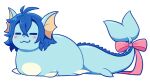  ambiguous_gender blue_body blue_hair blush bow_ribbon bread_loaf dorsal_fin eeveelution eyes_closed feral fin hair lying nintendo pok&eacute;mon pok&eacute;mon_(species) ruka_vaporeon solo unknown_artist vaporeon video_games white_body 