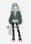  1girl blue_hair fashion hatsune_miku hatsune_miku_(append) highres leek mele_ck simple_background vocaloid_append 