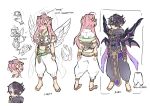  1boy absurdres ahoge arms_at_sides artist_request black_hair circlet dark_persona demon_wings dual_persona duel_monster feathered_wings full_body hagoromo hair_over_one_eye harem_pants highres long_hair navel neiroy_the_dream_mirror_disciple neiroy_the_dream_mirror_traitor official_art otoko_no_ko pants pelvic_curtain pink_hair production_art red_eyes shawl standing white_background wings yu-gi-oh! 