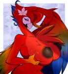  anthro avian beak big_breasts bird blue_body blue_feathers breasts feathers female hi_res horsecat macaw neotropical_parrot nipples non-mammal_breasts nude parrot solo true_parrot wings 