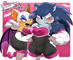  anthro blush blush_lines bodily_fluids bodysuit breasts chiropteran cleavage clothed clothing duo eulipotyphlan eyeshadow female feral flirting hedgehog hi_res hyaku_(artist) legwear makeup male mammal rouge_the_bat sega skinsuit smile sonic_the_hedgehog sonic_the_hedgehog_(series) sonic_the_werehog sonic_unleashed sweat text tight_clothing video_games were wereeulipotyphlan werehog wings 