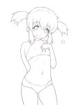  1girl closed_mouth heart kiikii_(kitsukedokoro) looking_at_viewer monochrome navel short_hair simple_background smile solo souffle_rosetti star_ocean star_ocean_till_the_end_of_time swimsuit twintails white_background 