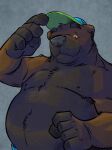  2022 anthro barry_the_pizza_bear belly big_belly black_body brown_body clothing hat headgear headwear hi_res humanoid_hands k-9 male mammal moobs nipples overweight overweight_male solo ursid 