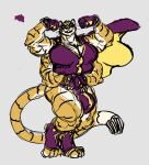  anthro boo3 breasts bulge cape cleavage clothed clothing colored digitigrade felid flexing genitals gynomorph hyper intersex mammal mask multi_arm multi_breast multi_genitalia multi_limb multi_penis muscular pantherine penis solo superhero the_stripe tiger 