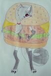  anthro boss burger canid canid_demon cheeseburger_costume clothing costume demon female food food_costume hellhound helluva helluva_boss hi_res kigtoons loona_(helluva_boss) mammal reynold-the-cat solo 