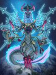  5ushiroll ambiguous_gender aquatic_dragon claws cloud dragon earth fangs female feral group hi_res jewelry levitation looking_at_another looking_at_viewer magic marine sea serpents_of_tiamat space star tiamat_(smite) trio water wings 
