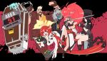  1other 2boys 2girls absurdres androgynous baiken bodysuit coffin goldlewis_dickinson gothic guilty_gear guilty_gear_strive halo happy_chaos hat highres jack-o&#039;_valentine japanese_clothes kimono long_hair multiple_boys multiple_girls red_hair samurai testament_(guilty_gear) top_hat udonoki 