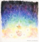  closed_eyes falling kirby kirby&#039;s_dream_land_3 kirby_(series) light open_mouth satou_kairi_(u-garden) sky star_(sky) star_(symbol) starry_sky sword weapon 