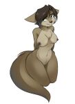  anthro breasts canid canine evelyn_(dizzyvixen) female fox genitals green_eyes hands_behind_back hi_res kneeling madragons mammal nipples nude pussy shy sitting smile solo tasteful 