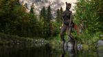  3d_(artwork) 5_fingers abs animal_genitalia animal_penis anthro areola big_breasts breasts collarbone deciduous_trees digital_media_(artwork) earthclan3d equid equine equine_penis equine_tail evergreen_tree fern fingers flared_penis forest genitals grass grey_areola grey_body grey_breasts grey_eyes grey_nipples grey_skin gynomorph hair hand_on_own_thigh head_tilt hooves horse intersex lake looking_down mammal medial_ring moss muscular muscular_arms muscular_gynomorph muscular_intersex muscular_thighs navel nipples nude orange_hair orange_tail outside overcast penis pine_tree pink_penis plant rock sky solo standing standing_in_water tree v-cut wide_stance 
