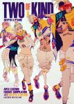  1girl 3boys adapted_costume apex_legends black_lips blonde_hair blue_footwear breasts cornrows cover cover_page cropped_jacket crypto_(apex_legends) doujin_cover elbow_gloves english_commentary fingerless_gloves gloves goggles goggles_on_head hair_bun hand_in_pocket hype_beast_crypto kaori_tanaka lit_witt_mirage mask medium_breasts midriff mirage_(apex_legends) mouth_mask multiple_boys navel octane_(apex_legends) official_alternate_costume pants scarf shirt shoes smile sneakers sunglasses torn_clothes torn_shirt white_eyes white_gloves white_hair white_pants white_shirt wraith_(apex_legends) 