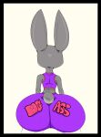  absurd_res anthro big_butt bottomwear bra butt clothing disney english_text female grey_body hi_res huge_butt judy_hopps lagomorph leporid mammal neom-daddy rabbit rear_view shorts solo sports_bra text text_on_bottomwear text_on_clothing text_on_shorts underwear zootopia 