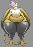  anthro anthrofied avian beak belly bottomwear clothing eyelashes friendship_is_magic gilda_(mlp) gryphon hasbro hi_res long_tail my_little_pony mythological_avian mythology navel overweight shorts slightly_chubby standing tail_tuft thick_thighs tracer_painter tuft wardrobe_malfunction wide_hips wings 