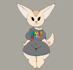  :3 aggressive_retsuko anthro big_breasts black_eyes breasts canid canine clothing curvy_figure english_text female fennec fenneko fox hi_res hourglass_figure looking_at_viewer mammal navel neom-daddy sanrio shirt smile solo tan_body text text_on_clothing text_on_shirt text_on_topwear thick_thighs topwear translucent translucent_clothing translucent_shirt translucent_topwear wide_hips 