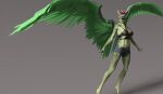  3d_(artwork) 5_fingers abs anthro athletic athletic_anthro athletic_female blue_eyes bottomwear bra breasts cleavage clothed clothing cutoffs denim denim_clothing digital_media_(artwork) earthclan3d feathered_wings feathers female fingers floating green_body green_breasts green_legs green_skin green_wings grey_background hair jade_(earthclan) leather leather_belt leather_bra leather_clothing leather_topwear leather_underwear long_legs looking_at_viewer muscular_thighs nails off_the_ground pink_hair shadow shorts simple_background solo topwear underwear wide_stance wings 