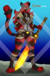  absurd_res anthro armor barbarian belt big_breasts big_sword breasts clevage clevage_cutout clothed clothing diamond_grenadier emmalfia fantasy felid feline female fur fur_clothing green_eyes hair hand_on_hip hi_res holding_object holding_sword holding_weapon incineroar leather leather_armor long_hair mammal melee_weapon nintendo pantherine pok&eacute;mon pok&eacute;mon_(species) red_body red_fur skimpy skimpy_armor solo sword tiger video_games weapon yellow_sclera 
